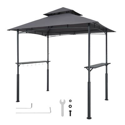 Gazebo de Barbecue VEVOR 243 x 150 cm Tonnelle de BBQ Extérieur Renforcée avec Toit à 2 Niveaux pour Grillades Pique niques Jardin