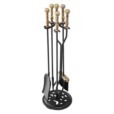 VEVOR Ensemble d'outils de cheminée 5 PCs support pince pelle brosse tisonnier