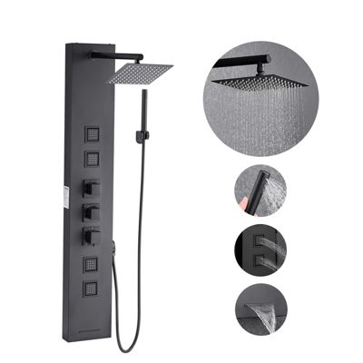 VEVOR Colonne de douche inox : pommeau pluie panneau mural 4 fonctions 4 jets corporels douchette et bec de baignoire.