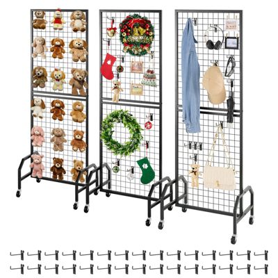 VEVOR Grille d'Exposition sur Pied Présentoir Grillagé 3PCs 60x164 cm avec Roues