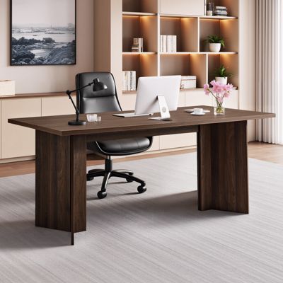 Bureau de direction VEVOR 160 x 80 x 76 cm grand plateau noyer trou de gestion de câbles capacité 113 4 kg