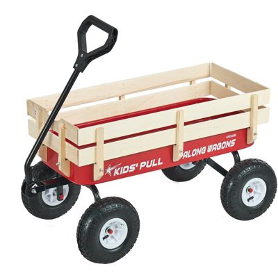 VEVOR Chariot à Tirer Enfants 102 cm Panneaux Bois Capacité Charge 150 kg Rouge