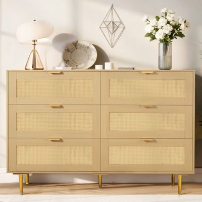 VEVOR Commode en rotin meuble de rangement 6 tiroirs poignées et pieds en métal