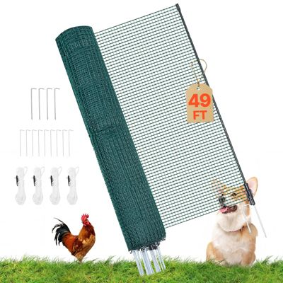 VEVOR Clôture Filet Mobile 15x1 2 Filet de Clôture pour Chien en Plastique Temporaire pour Poules Plantes Jardin Cours Extérieures Mailles Serrées avec Poteaux Piquets à Double Pointe Haubans