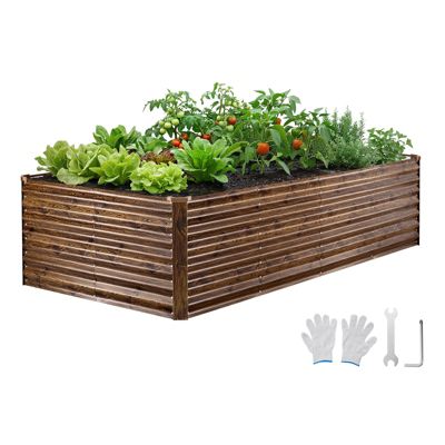 VEVOR Carré Potager Surélevé Métal Rectangulaire 240x120x62 cm Aspect Bois