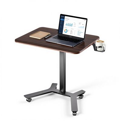 Bureau assis debout réglable 715x520 mm avec roulettes porte gobelet et crochet charge 15 kg