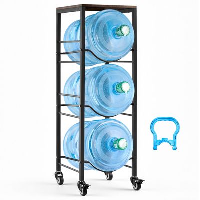 VEVOR Support Bonbonne Eau 4 Niveaux 3 Bidons Roulettes Metal Robuste Rangement