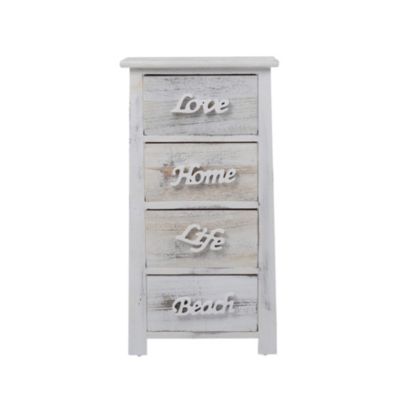 Chiffonnier Meuble 4 Tiroirs Bois Blanc Shabby 73x37x27