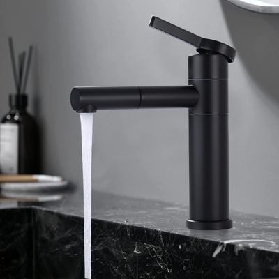 Robinet Salle de Bain Noir Mitigeur Lavabo Haut Bec Mitigeur pour Vasque Robinetterie de Lavabo en Acier Inox