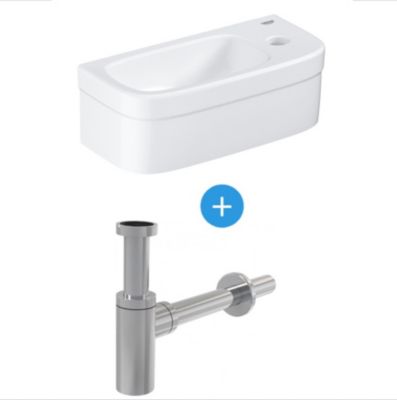 Ensemble Euro Ceramic Lave-mains  370 x 180 mm + Siphon Alca en métal Chromé (39327000-SET)