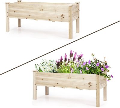 Jardiniere sur Pieds en Bois Bac a Fleurs Rectangulaire avec 5 Trous de Drainage