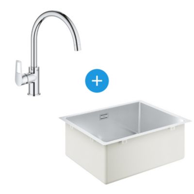 Grohe Kit Evier de cuisine K700 sous plan 540x440mm Acier inoxydable + Mitigeur Bauloop Col de cygne Chrome 31574SD1 SET1 - vue 2