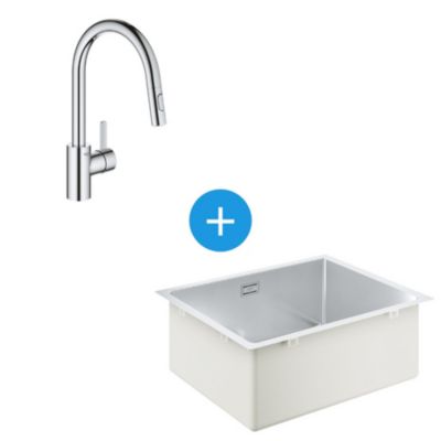 Kit Evier cuisine K700 sous-plan 540x440mm Acier inoxydable + Mitigeur douchette extractible 2 jets (31574SD1-SET5)