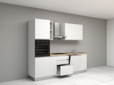 Cuisine complète montée All in Mimosa blanc L. 255 cm avec électroménager - Marinelli Cuisine