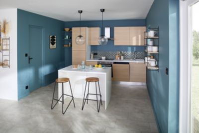 Cuisine complète montée All in Carla L.285 cm avec électroménager + îlot central effet chêne et blanc
