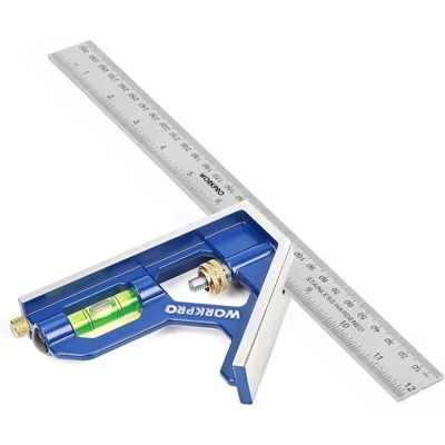 WORKPRO Équerre combinée 12in300 mm construction en acier inoxydable et zinc 32 cm graduation 0 300 mm outil de mesure pour ingénieurs et menuisiers - vue 2