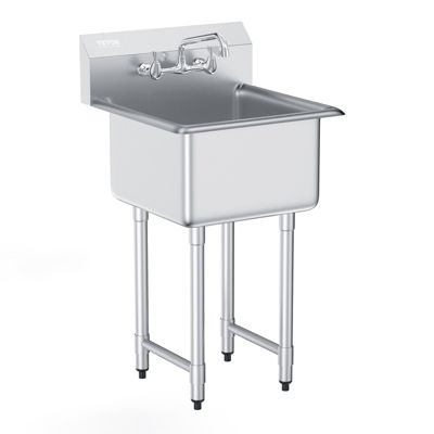 VEVOR Évier préparation utilitaire inox 1 cuve 45 7x45 7 cm robinet pieds.