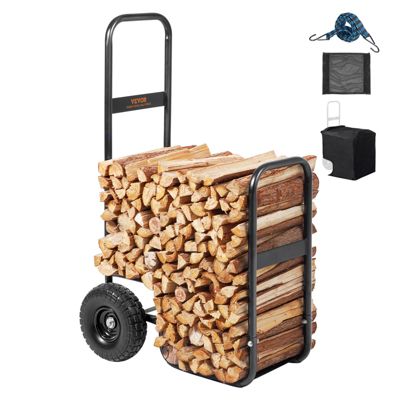 VEVOR Chariot transport bois charge 113.4kg acier 67x52x110cm roues PU housse imperméable pour cheminée .