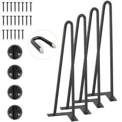 VEVOR Pieds table épingle 4pcs 406mm. Acier massif capacité 227 kg 2 tiges noires. Pour maison bureau.