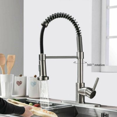 1/2 Robinet à ressort de cuisine pour évier à eau chaude et froide pivotant en acier inoxydable