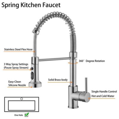 1/2 Robinet à ressort de cuisine pour évier à eau chaude et froide pivotant en acier inoxydable