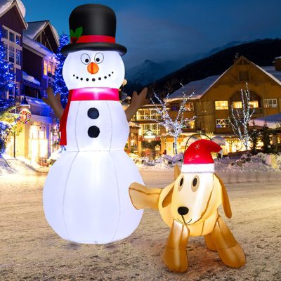 1,8 m Bonhomme de Neige Gonflable Noël avec Chien Gonflable avec Lumières LED, Sacs de Sable