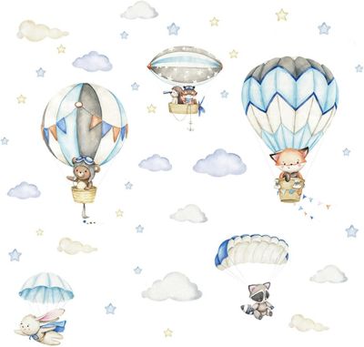 1 Jeu Animal Montgolfière Autocollant Mural Stickers Muraux Animaux en Montgolfière Stickers Muraux Montgolfières pour Chambre En