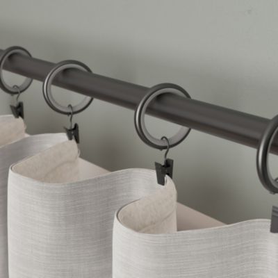 10 anneaux et crochets à pince tringle à rideau silencieux Tinos métal gris Ø16/19mm GoodHome