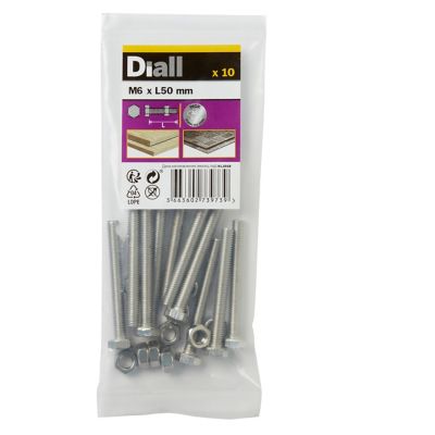 10 boulons tête héxagonale inox 6 x 50 mm