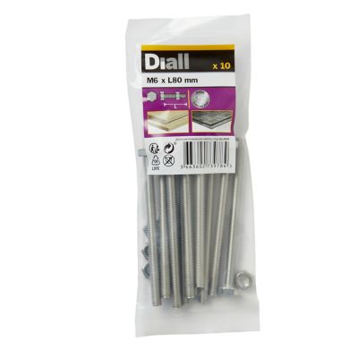 Boulon Vis écrou Inox A4 M10 X 80mm - Tête Hexagonale 17 - Neuf