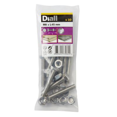 10 boulons tête héxagonale inox 8 x 45 mm