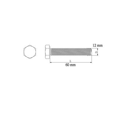 10 boulons tête héxagonale zingué 12 x 60 mm