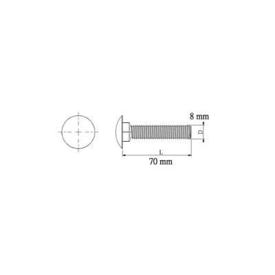 10 boulons tête ronde collet carré 8 x 70 mm