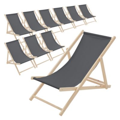 10 Chaise longue jardin pliable ECD Germany anthracite en bois jusqu'à 120 kg intérieur et extérieur