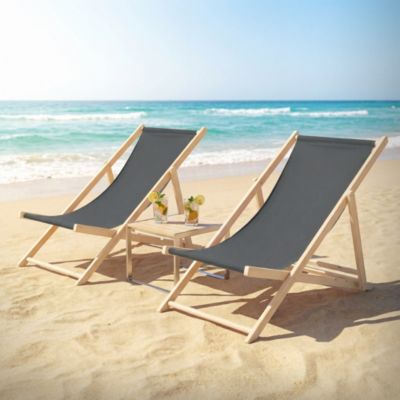 10 Chaise longue jardin pliable ECD Germany anthracite en bois jusqu'à 120 kg intérieur et extérieur