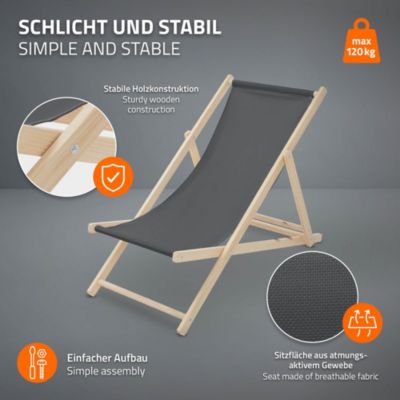 10 Chaise longue jardin pliable ECD Germany anthracite en bois jusqu'à 120 kg intérieur et extérieur
