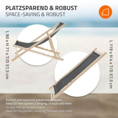 10 Chaise longue jardin pliable ECD Germany anthracite en bois jusqu'à 120 kg intérieur et extérieur