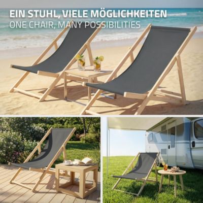10 Chaise longue jardin pliable ECD Germany anthracite en bois jusqu'à 120 kg intérieur et extérieur
