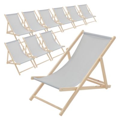 10 Chaise longue jardin pliable ECD Germany gris clair en bois jusqu'à 120 kg intérieur et extérieur