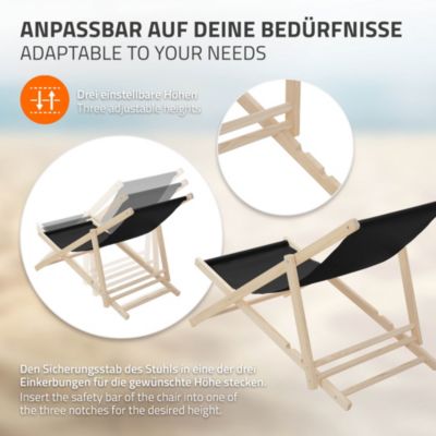 10 Chaise longue jardin pliable ECD Germany noir en bois jusqu'à 120 kg usage intérieur et extérieur