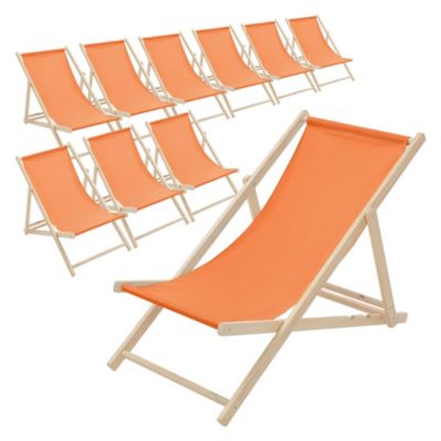 10 Chaise longue jardin pliable ECD Germany orange en bois jusqu'à 120 kg usage intérieur extérieur
