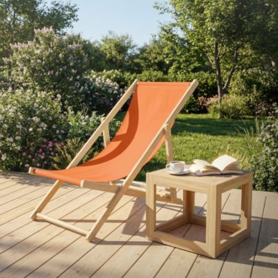 10 Chaise longue jardin pliable ECD Germany orange en bois jusqu'à 120 kg usage intérieur extérieur