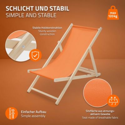 10 Chaise longue jardin pliable ECD Germany orange en bois jusqu'à 120 kg usage intérieur extérieur