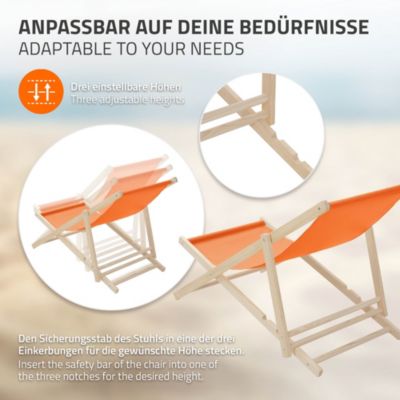 10 Chaise longue jardin pliable ECD Germany orange en bois jusqu'à 120 kg usage intérieur extérieur