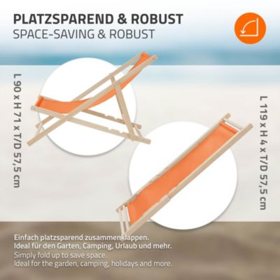 10 Chaise longue jardin pliable ECD Germany orange en bois jusqu'à 120 kg usage intérieur extérieur