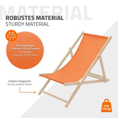 10 Chaise longue jardin pliable ECD Germany orange en bois jusqu'à 120 kg usage intérieur extérieur