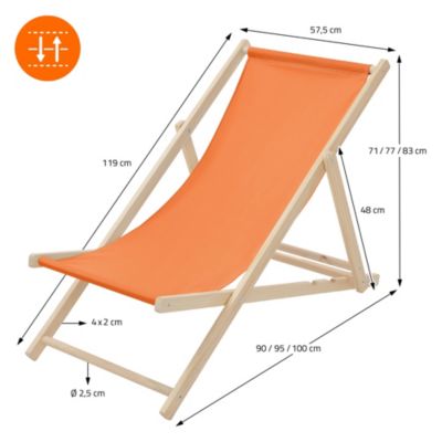 10 Chaise longue jardin pliable ECD Germany orange en bois jusqu'à 120 kg usage intérieur extérieur