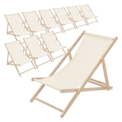 10 Chaises longues jardin pliable ECD Germany beige en bois jusqu'à 120 kg usage intérieur extérieur