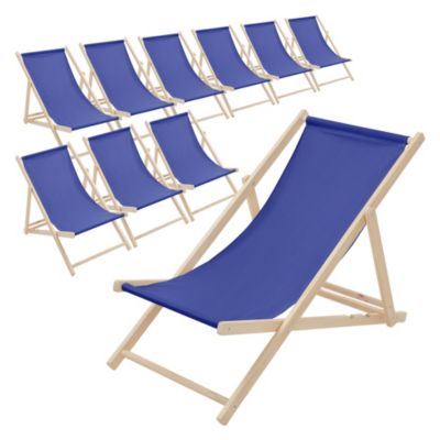 10 Chaises longues jardin pliable ECD Germany bleue en bois jusqu'à 120 kg usage intérieur extérieur