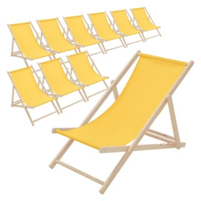 10 Chaises longues jardin pliable ECD Germany jaune en bois jusqu'à 120 kg usage intérieur extérieur